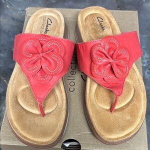 Clarks Coral Color Sandals with Floral Design